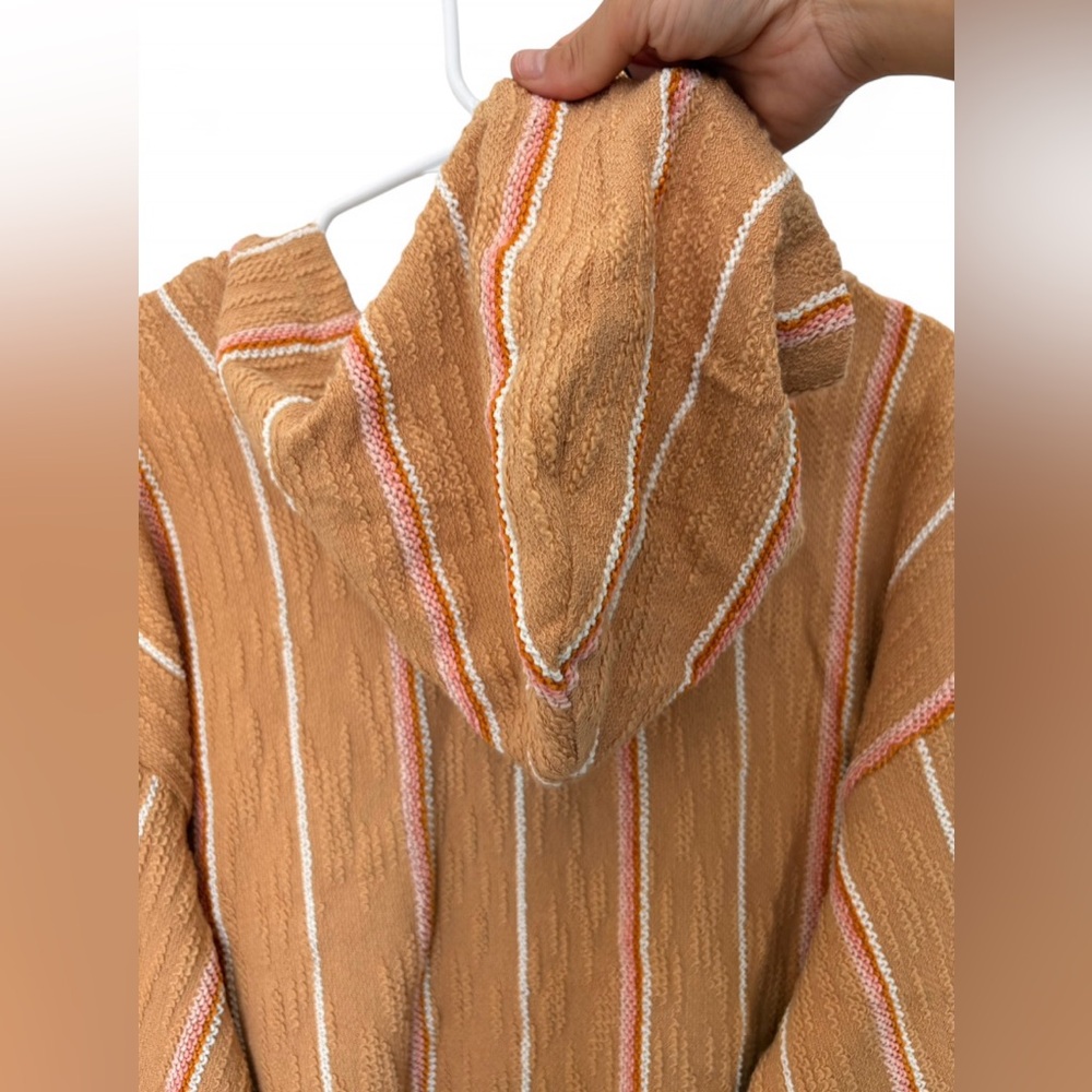 L Space Paradise Sunrise Stripe Hooded Pullover Gold Medium Woven Knit Coastal - Picture 7 of 8